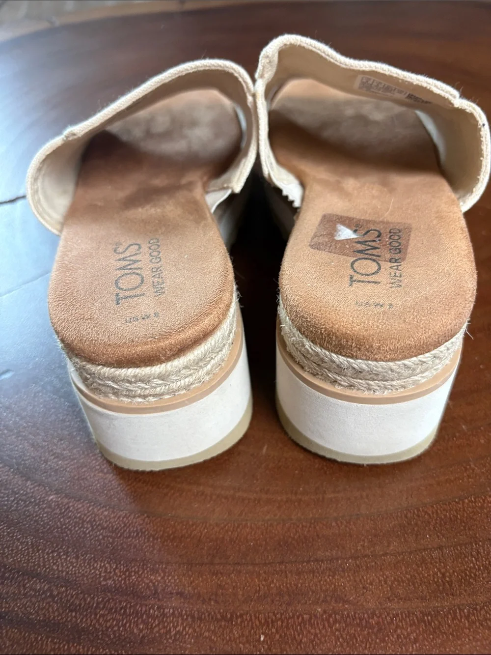 TOMS Adria Platform Slide Sandals Natural Canvas Jute Wedge Size 8
